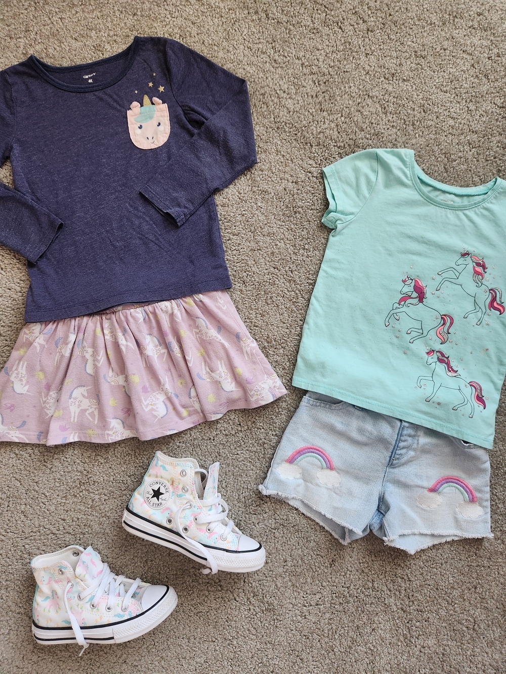 Girls 4T Mix & Match Bundle | Unicorn, Blue, Rainbow, School | 4 Pieces